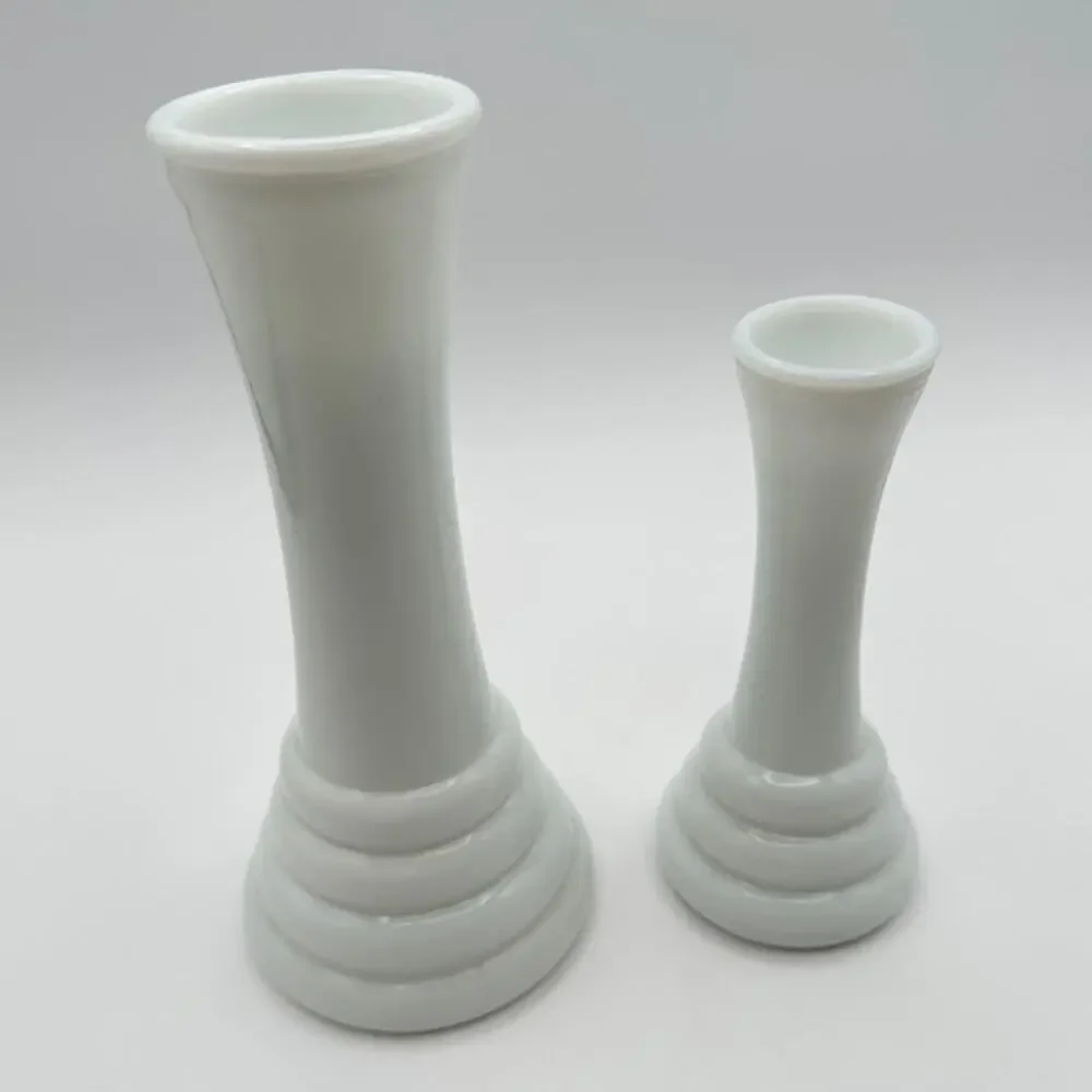 Two Milk Glass Bud Vases | Randall Art Deco Beehive Vintage Wedding Xmas Decor